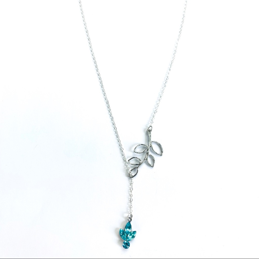 Vintage Aquamarine Swarovski Leaf Drop Necklace